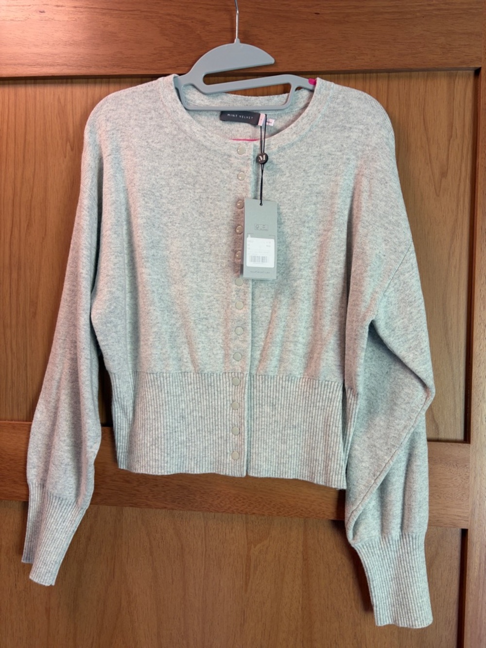 Mint Velvet Light Gray Snap Up Cropped Cardigan